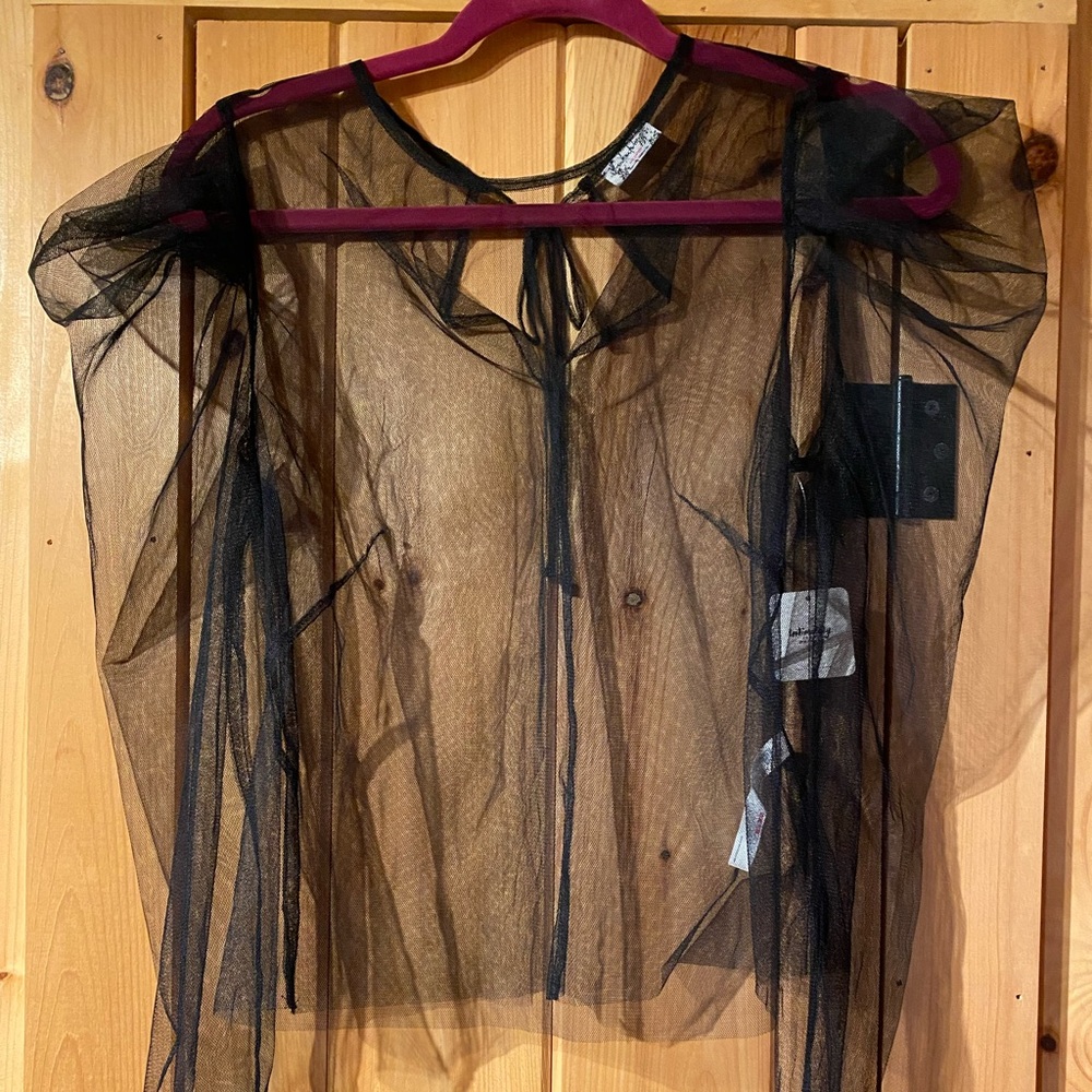 Free People Black Mesh Long sleeve Top
